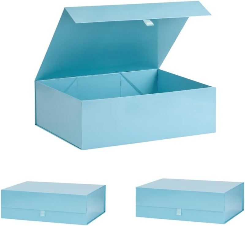 PLINJOY Extra Large Gift Box 3 Pack 16.5x14x5.5 Inches,Blue Gift Boxs for Presents with Lid Magnetic Closure Collapsible,Groomsman Proposal Box,Birthday, Christmas,for Clothes and Large Gifts - Image 1